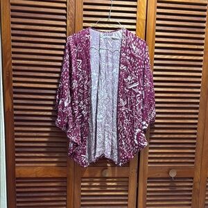 Kimchi Blue Women's Burgundy Patterned Sweater cover up